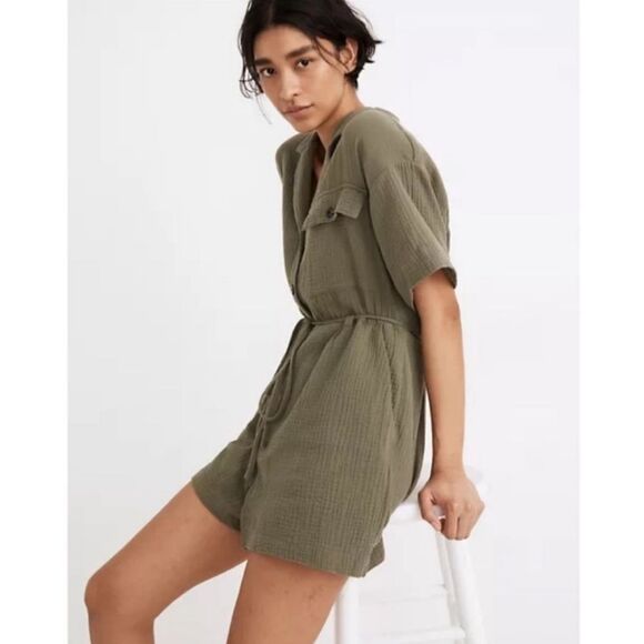 Madewell Lightspun Belted Safari Romper Olive Army Green Size M - Picture 13 of 14